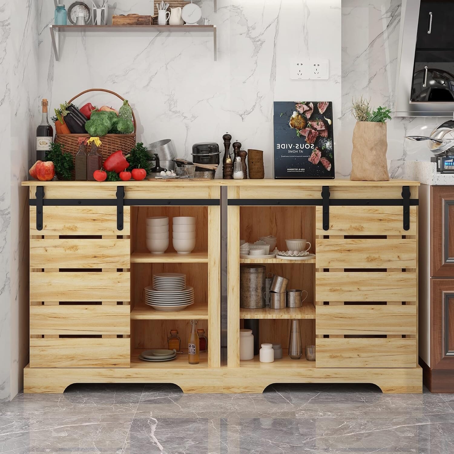 32 Inch Barn Door Coffee Bar Sideboard Mid Century Modern Sliding