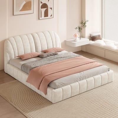 Roomfitters Queen Size Upholstered Platform Bed with Thick Fabric, Polyester, Cozy Bedroom Furniture