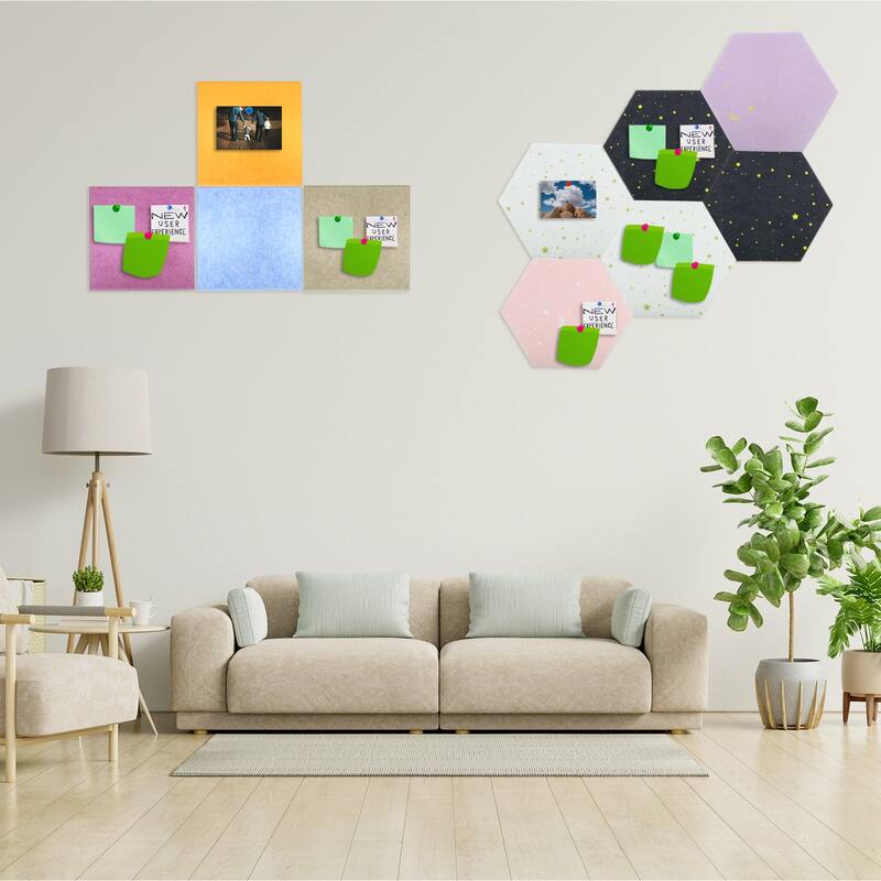 4Pcs Hexagon Felt Bulletin Tile Self Adhesive Mini Wall DIY Pin Board - Pink