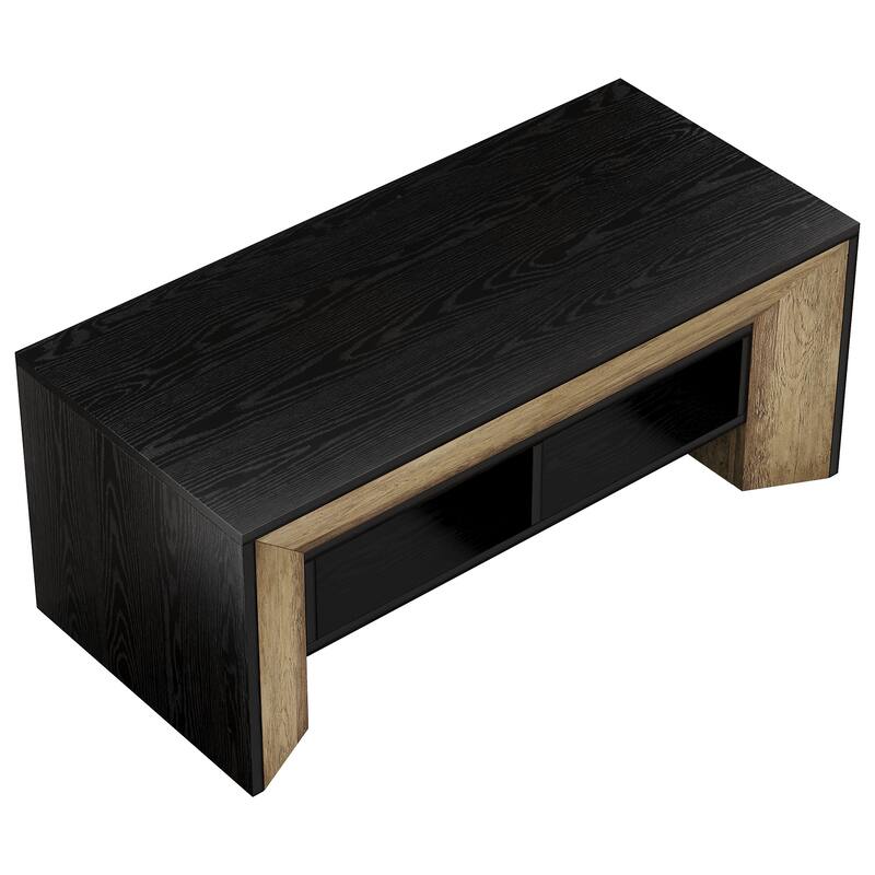 Rectangular Coffee Table with 2-Tier Storage, Modern Wood Center Table for Home Living Room