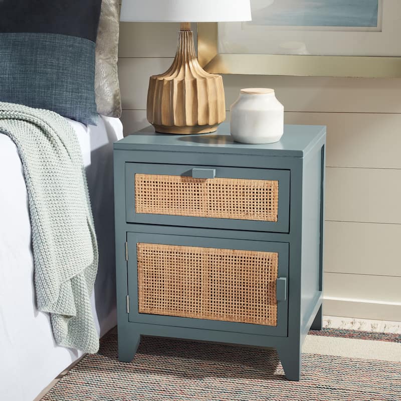 SAFAVIEH Dalia Coastal 1-Drawer 1-Door Nightstand - Blue Grey/Natural
