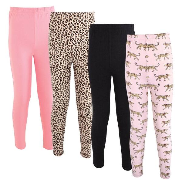 slide 1 of 1, Hudson Baby Infant Girl Cotton Leggings 4pk, Cheetah 0-3 Months