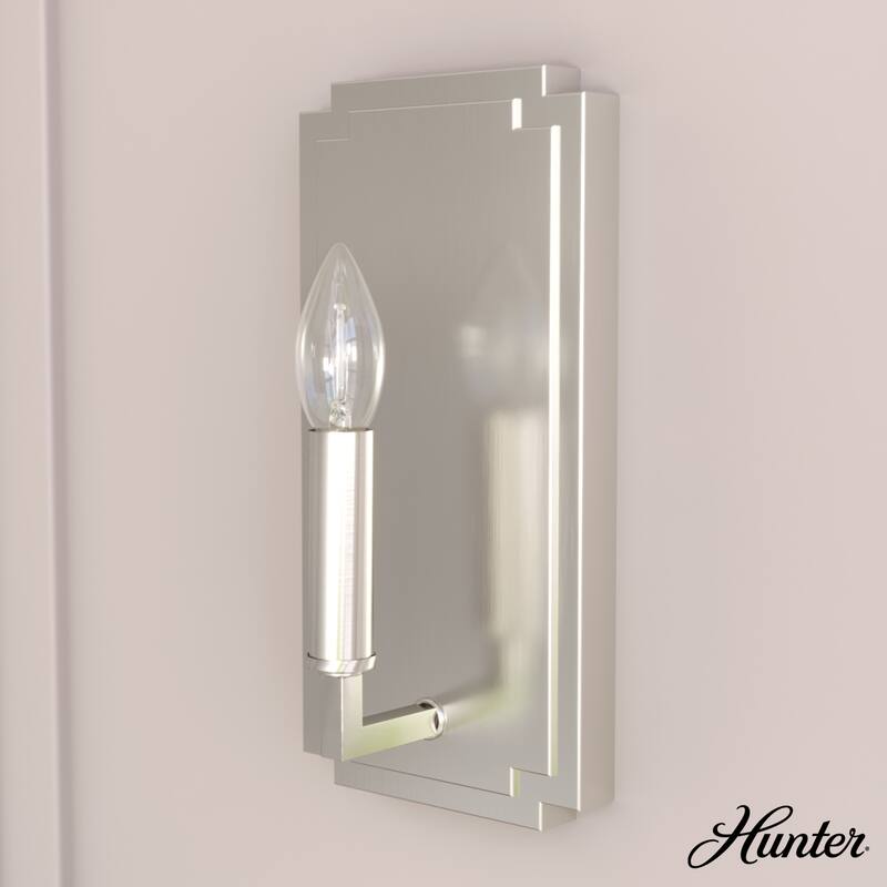 Hunter Zoanne 1-Light Geometric Wall Sconce - Hallway, Bedroom, Artwork - Contemporary, Transitional, Candle - Brushed Nickel