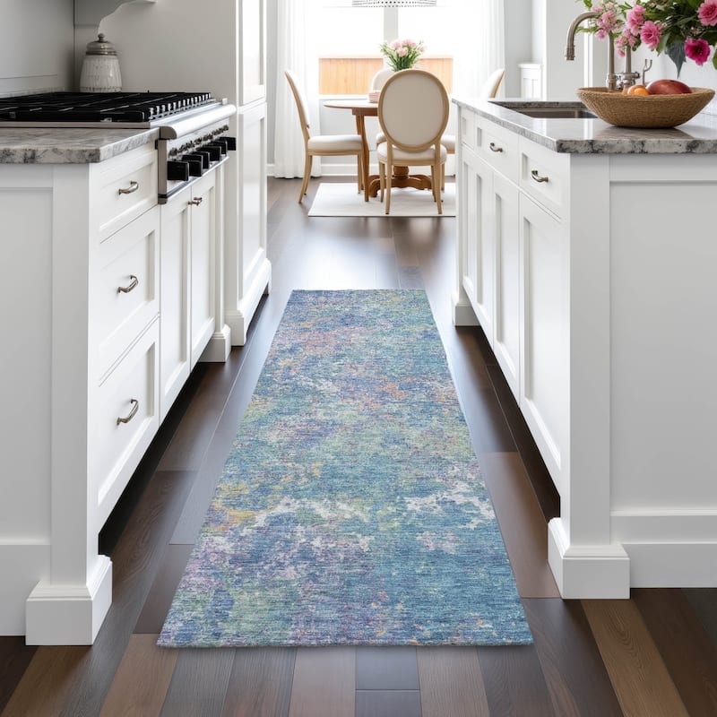 Machine Washable Indoor/Outdoor Abstract Watercolor Chantille Rug