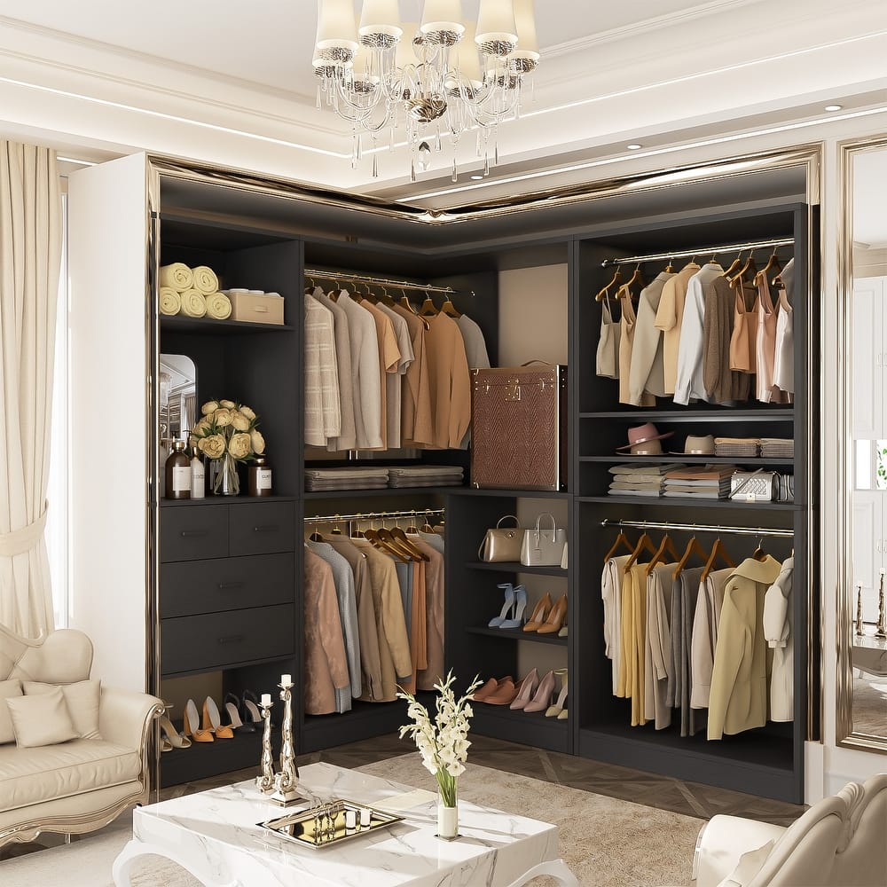 Cimly Set of 3 Corner Closet System with Hanging Rods, Space-saving Closet Organizer with Mirror