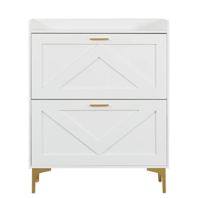 Shoe Cabinet with 2 Flip Drawers& Open Shelves,Modern Entryway Shoe Storage