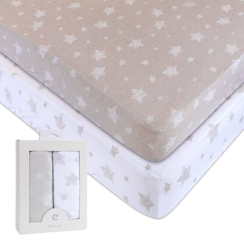 Ely's & Co. Baby Fitted Crib Sheet Set - 2 Pack - 28" x 52" - Tan Drawn Star