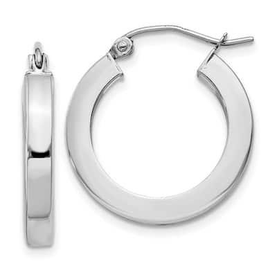 Curata 14k White Gold Polished Square Tube Hoop Earrings (2mm x 45mm)