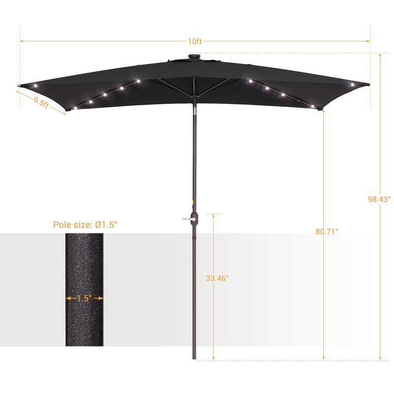Bonosuki 10 x 6.5ft LED Patio Rectangular Umbrella Outdoor Market Umbrella Aluminium/Steel with Tilt and Crank