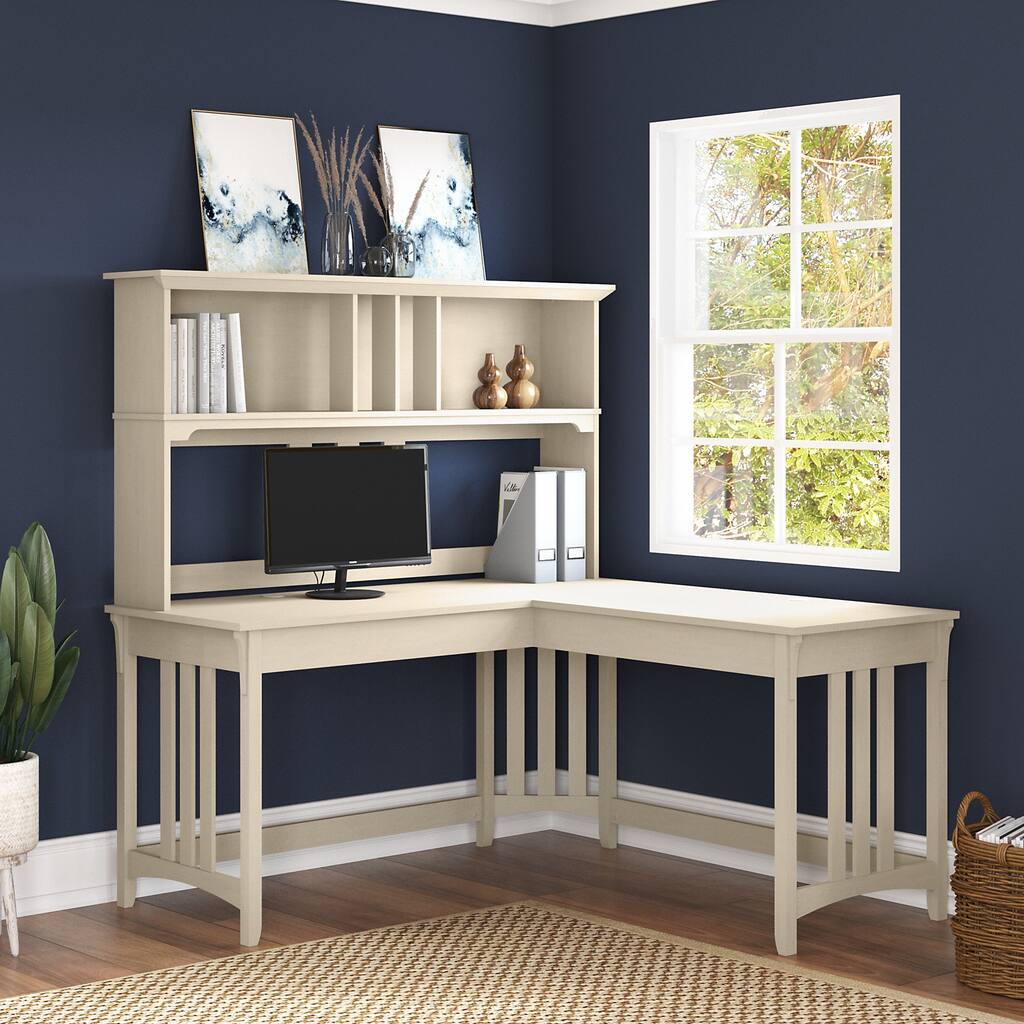 Salinas 60W L Shaped Writing Desk with Hutch by Bush Furniture