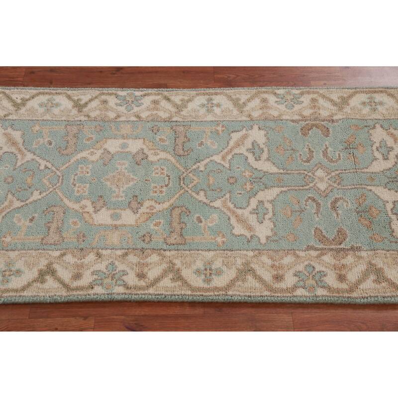 Light Blue Oushak Oriental Runner Rug Handmade Bedroom Wool Carpet - 2'6" x 10'0"