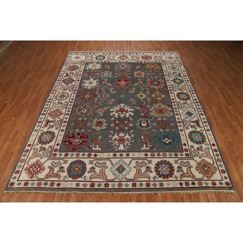 Hand Knotted Oriental 100% Wool Carpet Transitional All-Over Greys & Charcoal Oushak Area Rug - 10' 1'' X 8' 2''