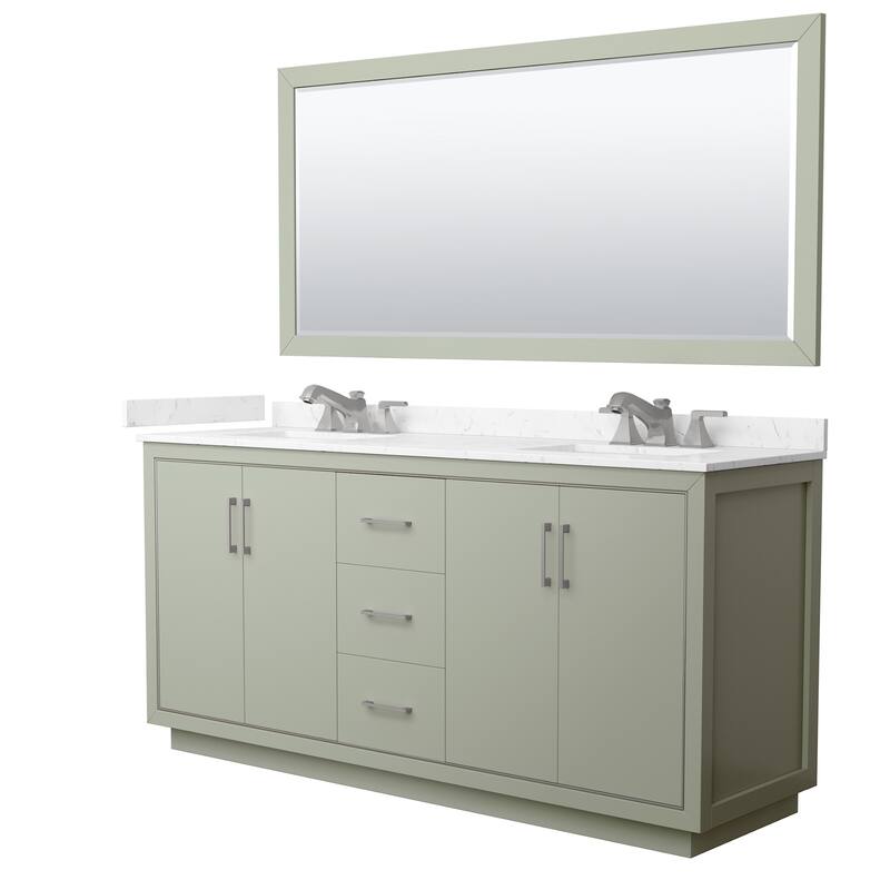Wyndham Collection WCF1111-72D-VCA-US3M70 Icon 72" Free Standing - Light Green / Carrara Cultured Marble Top /