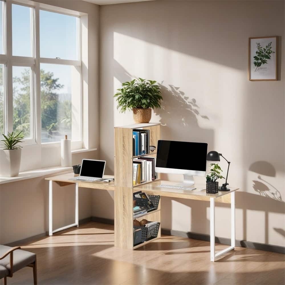 88" Extra Long 2-Person Computer Desk with Storage Shelves Combo