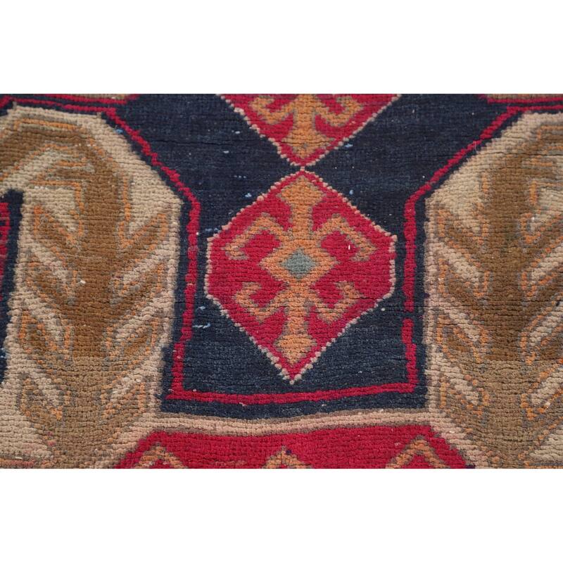 Navy Blue Meshkin Persian Vintage Runner Rug Handmade Wool Carpet - 4'3"x 11'8"