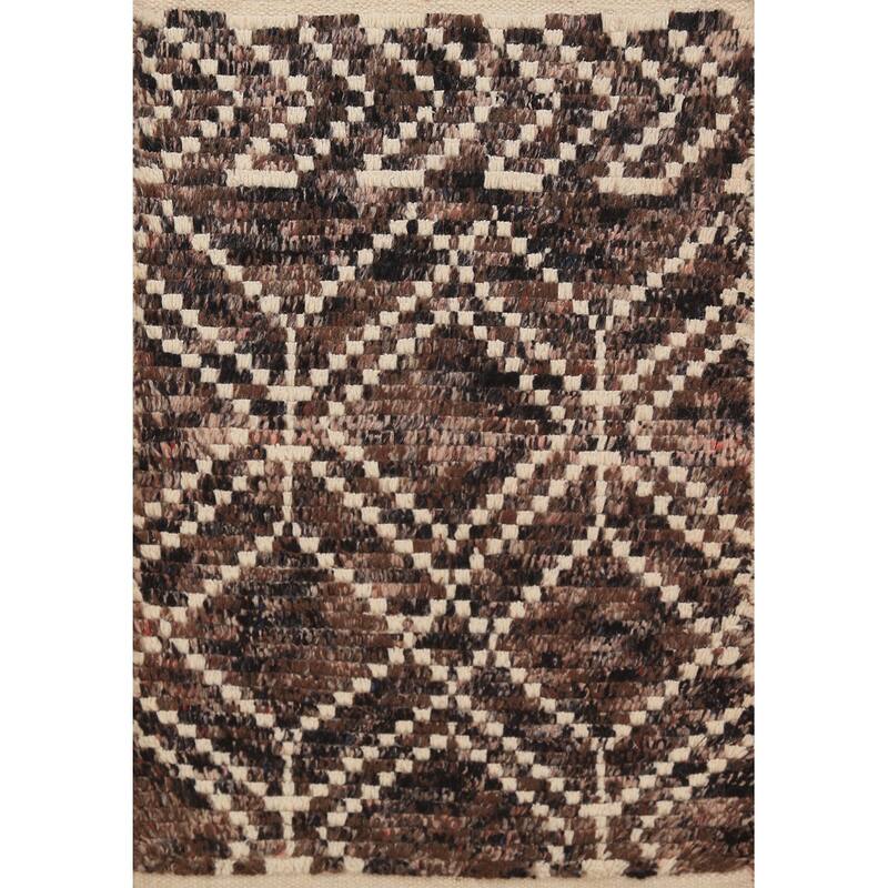 Brown Moroccan Oriental Foyer Rug Hand-Knotted Accent Wool Carpet - 2'0"x 3'0"