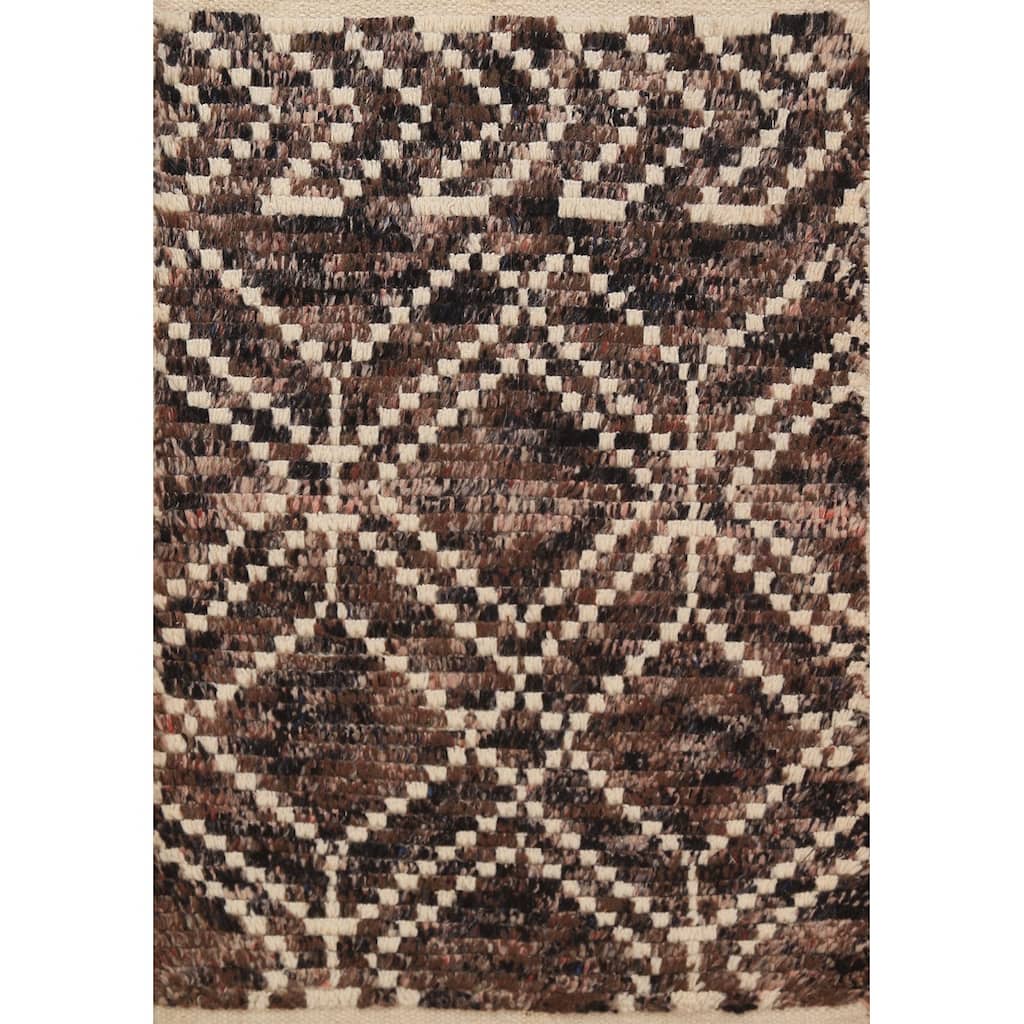 Brown Moroccan Oriental Foyer Rug Hand-Knotted Accent Wool Carpet - 2'0"x 3'0"