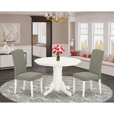 Round Dinette Set 3pc Table & Chairs - 42" Kitchen Table with Parson Chairs - Linen White Legs