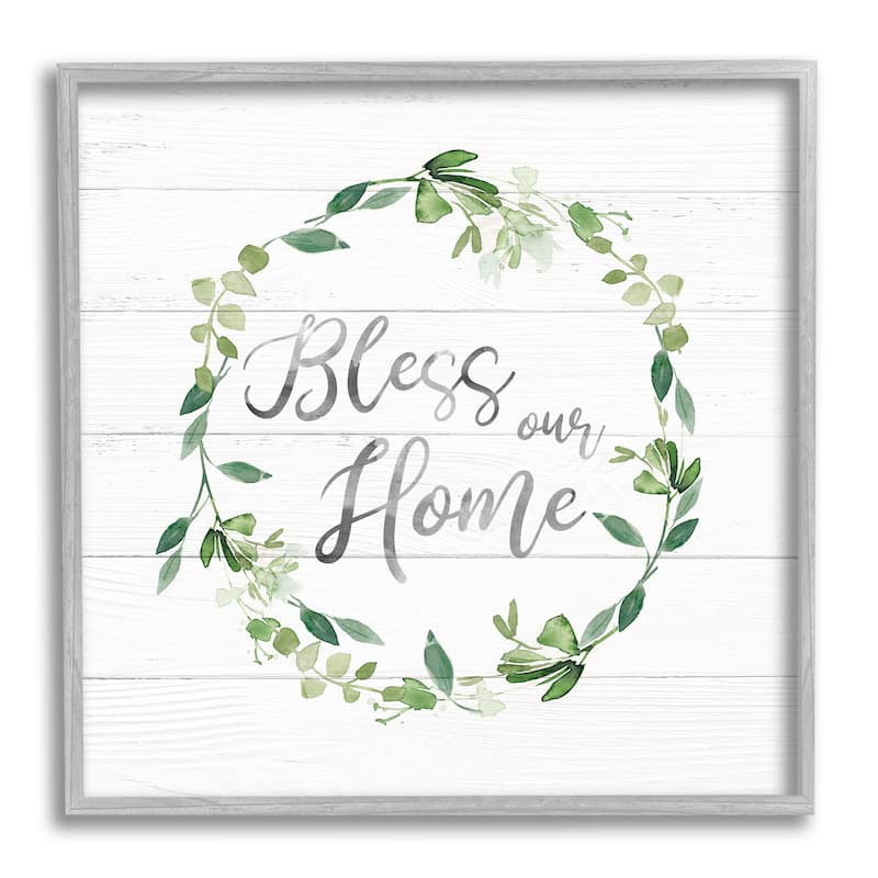 Stupell Bless Our Home Farmhouse Leaves Wreath Calligraphy Framed Wall Art, Design by Carol Robinson