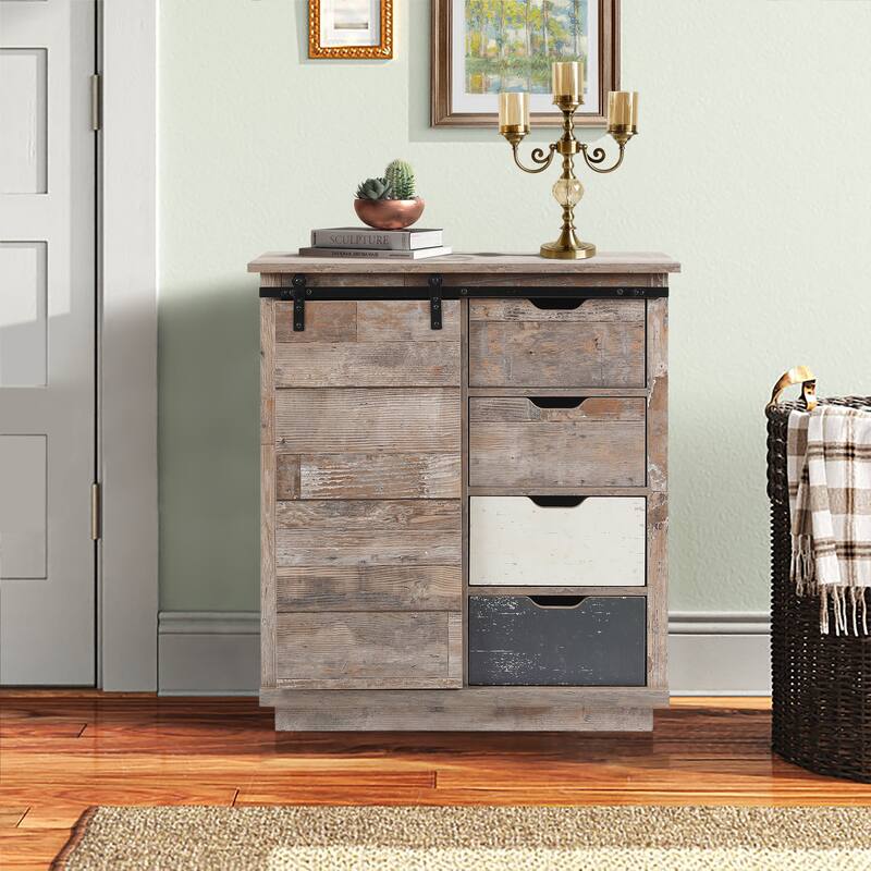 Brown Wood Rustic Style 4-Drawer with 1-Sliding Door Storage Cabinet