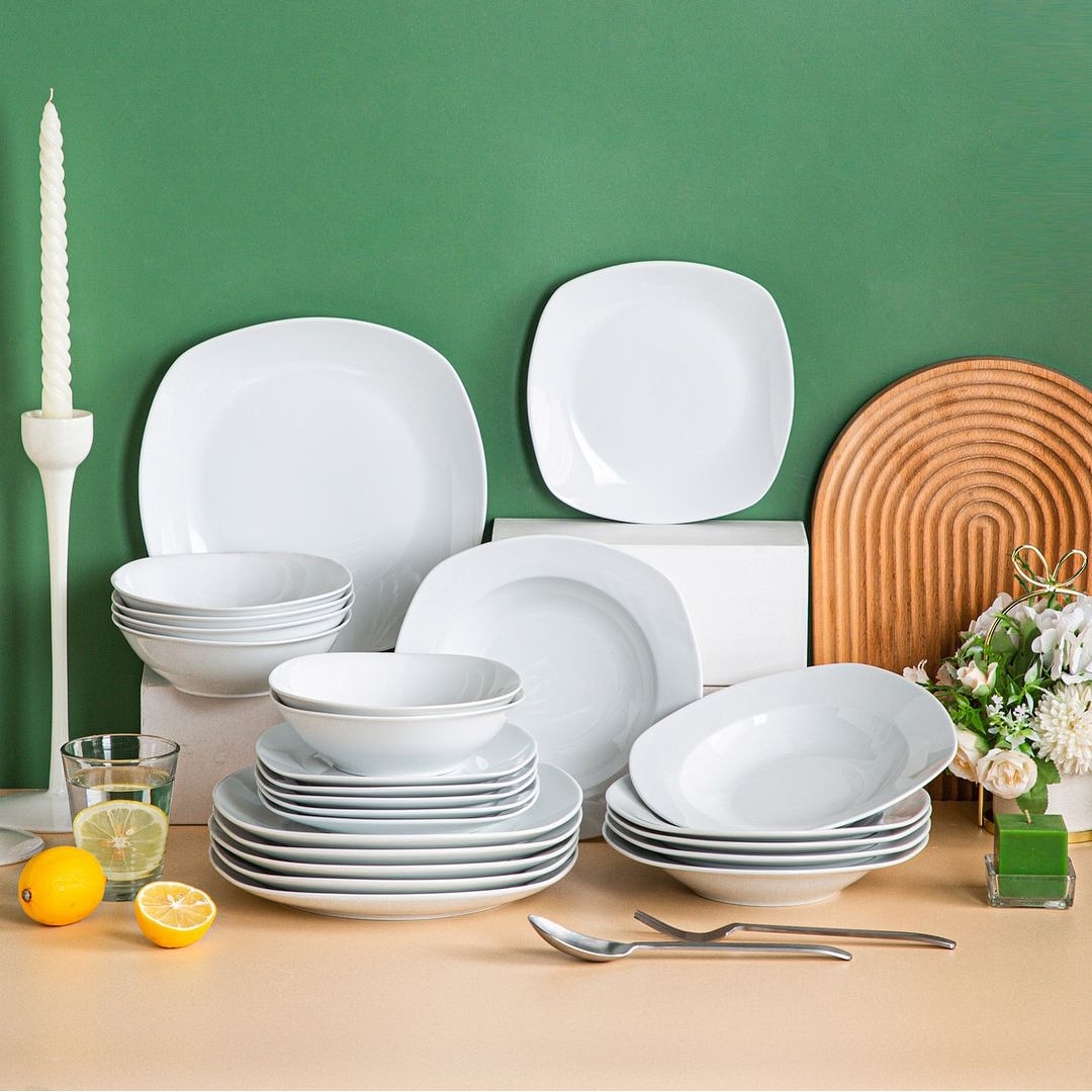 MALACASA 2-Piece Gray Porcelain Dinnerware in the Serveware