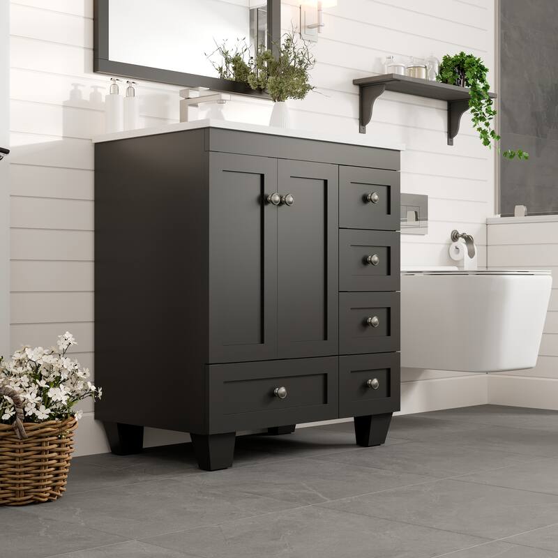 Happy 30"W Bath Vanity with Carrara Quartz Top and Undermount Sink
