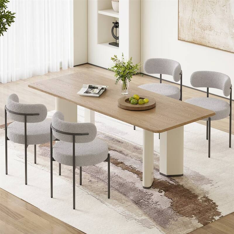 Curved Backrest Round Upholstered Sherpa Dining Chairs with Metal Legs (Set of 4)