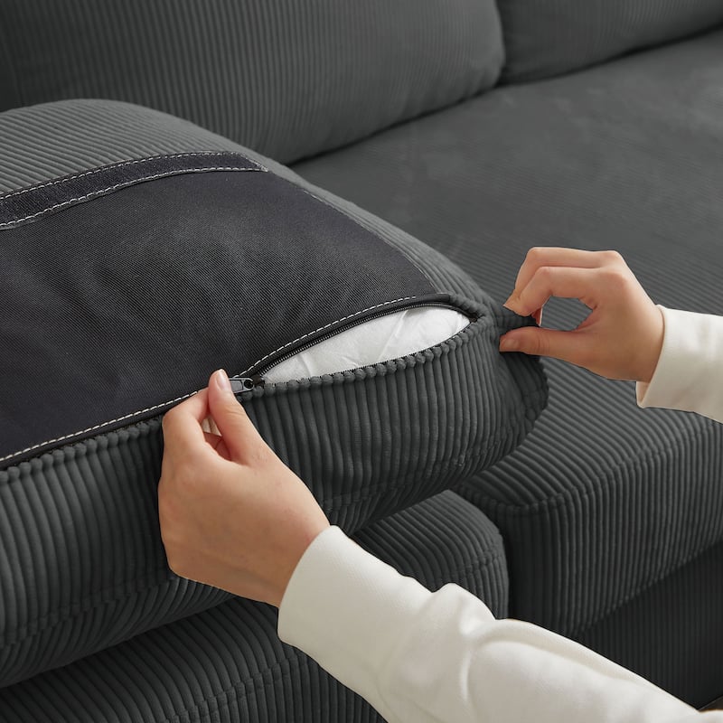 100.79" Corduroy L shaped Pillow Top Arm Sofa With Storage Bag