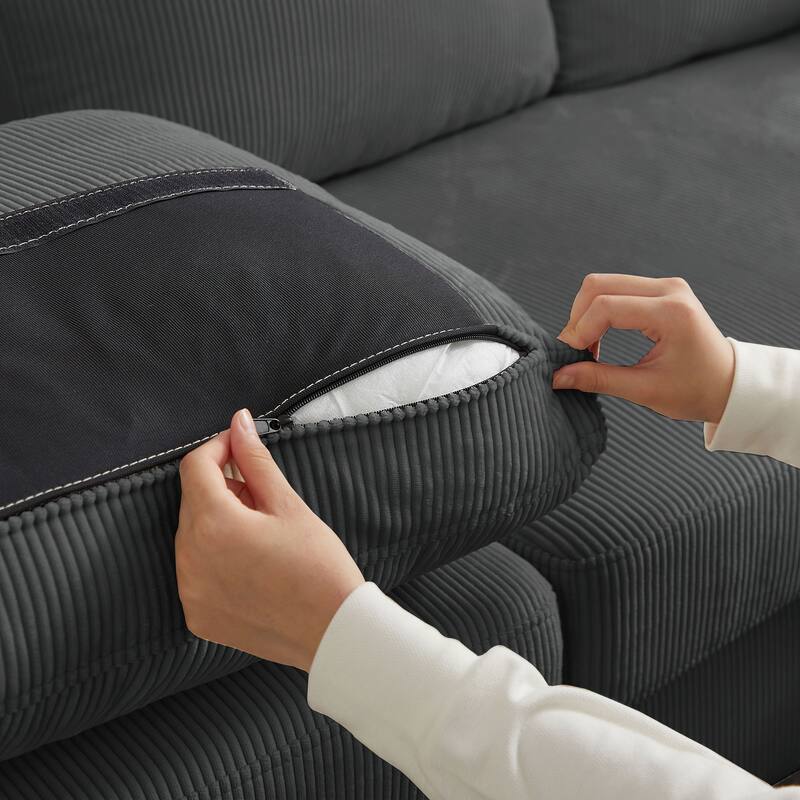 101" Corduroy U Shaped Sectional Sofa with Storage Ottoman