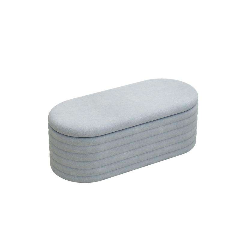 Storage Chenille Ottoman Bench Upholstered Fabric Storage Bench End Of Bed Stool With Safety Hinge