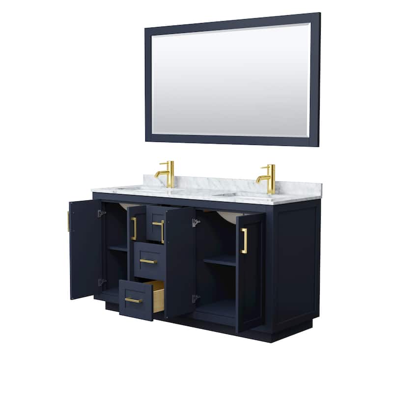 Miranda Bathroom Vanity Set, White Carrara Marble Top, 58-Inch Mirror