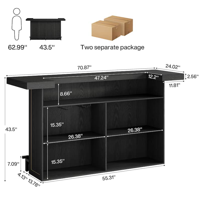 70.9-Inch 4-Tier Bar Table, Large Wooden Home Bar Unit