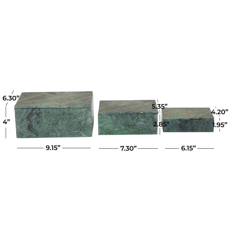 Black, White or Green Marble Box with Gold Linear Lines (Set of 3) - S/3 9", 7", 6"W