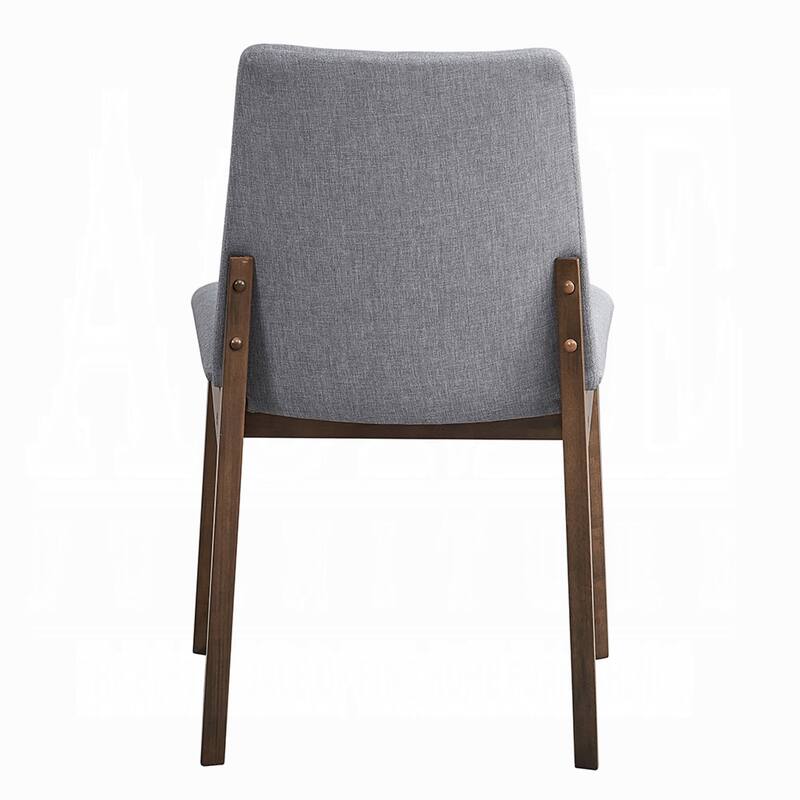 Lumy Side Dining Chair Set of 2, Gray Padded Seat and Back, Brown Wood