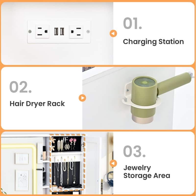 Modern White 3-Drawer Vanity Set with Sliding LED Mirror, Charging Station & 3-Color Lighting