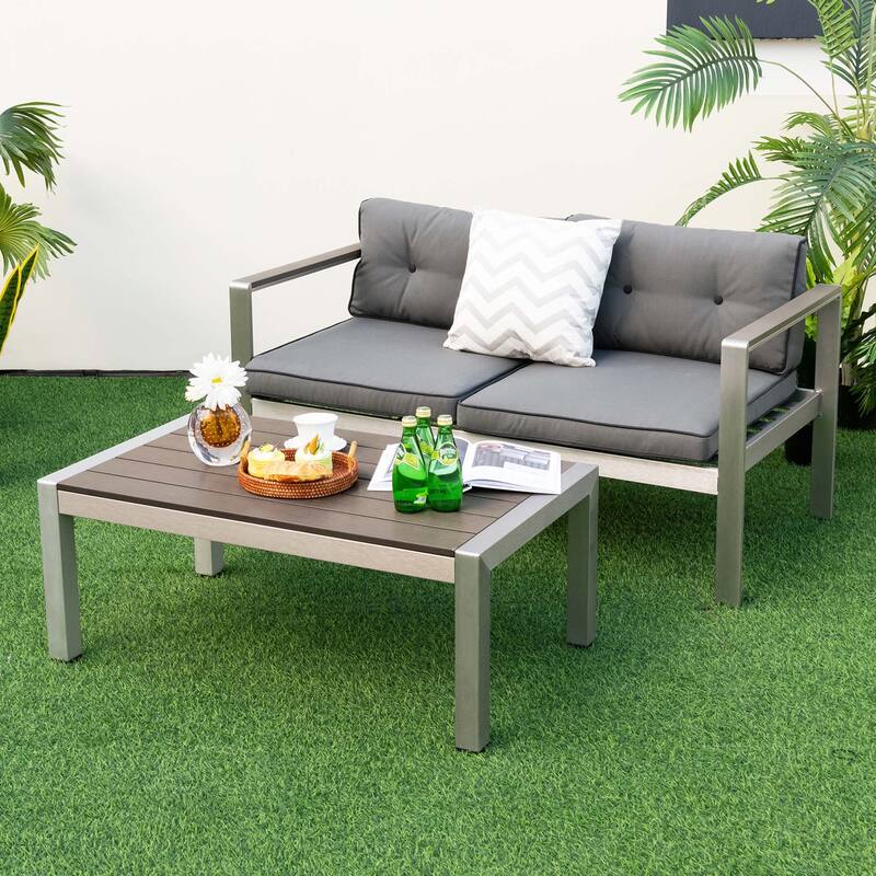 Costway Patio Aluminum Coffee Table Outdoor Rectangular Cocktail - See Details