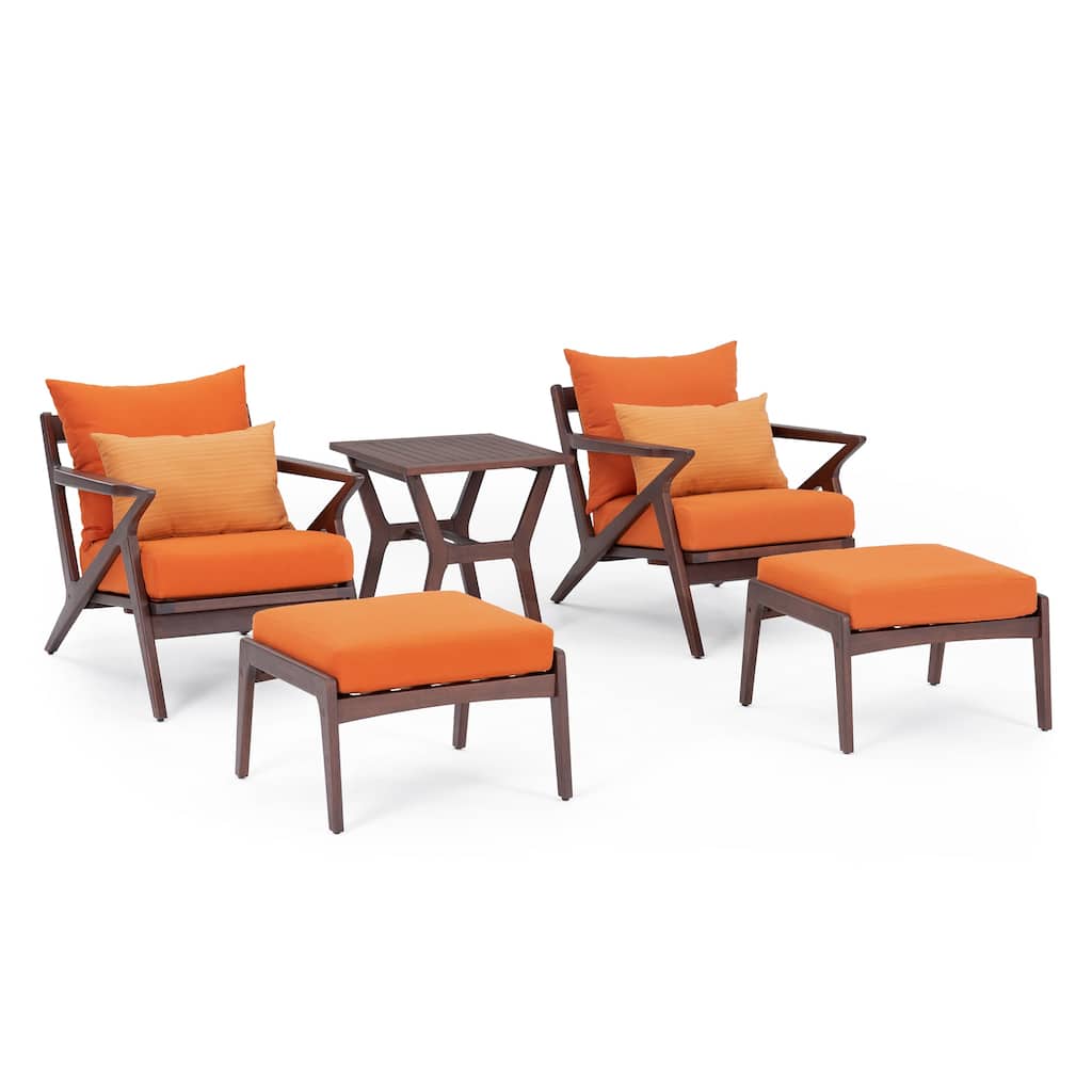 Vaughn 5 Piece Sunbrella Outdoor Patio Club Chair And Ottoman Set