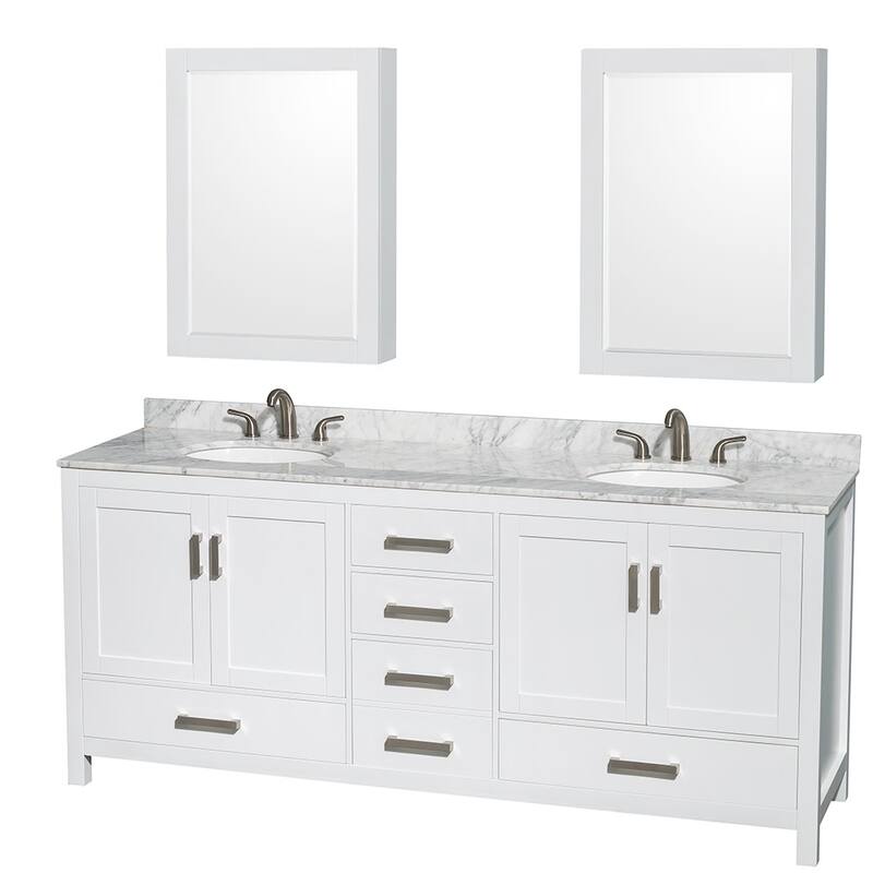 Wyndham Collection WCS141480DUNOMED Sheffield 80" Free Standing Double - White / White Carrara Marble Top / Brushed Chrome - Painted