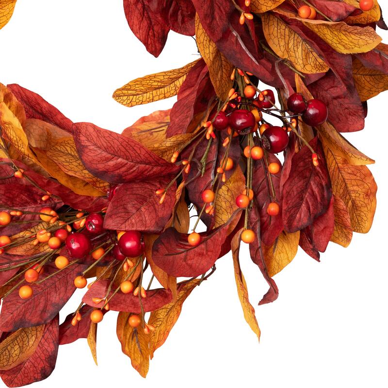 Berries with Leaves Artificial Fall Harvest Twig Wreath - 24"