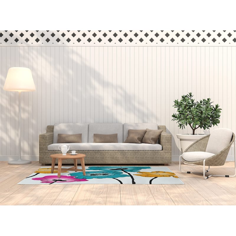 Popping Poppies Spring Chenille Indoor/Outdoor Rug