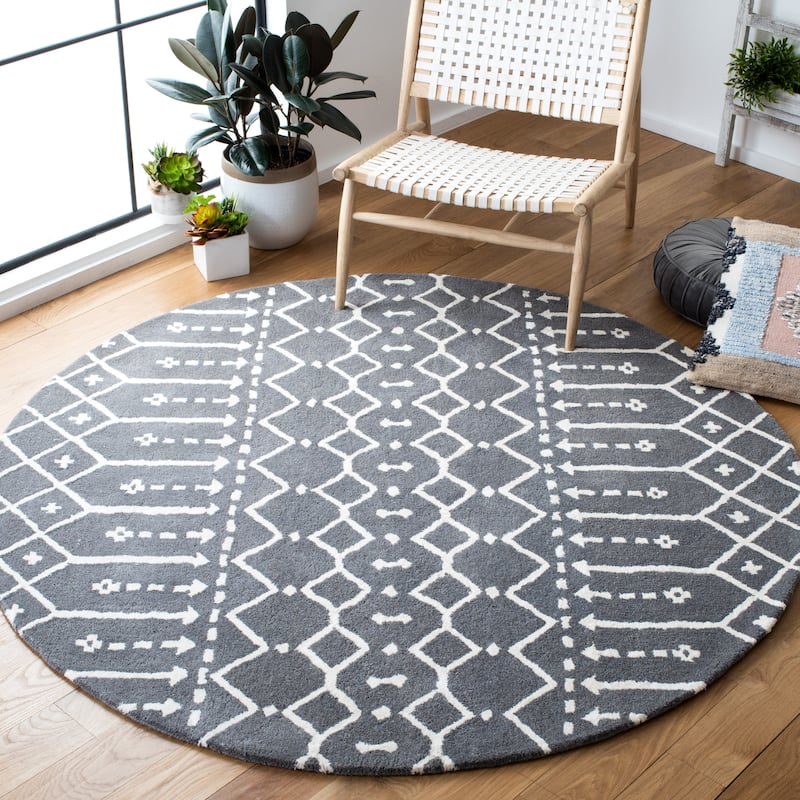 SAFAVIEH Handmade Himalaya Parasols Modern Wool Rug - 6' Round - Grey/Ivory