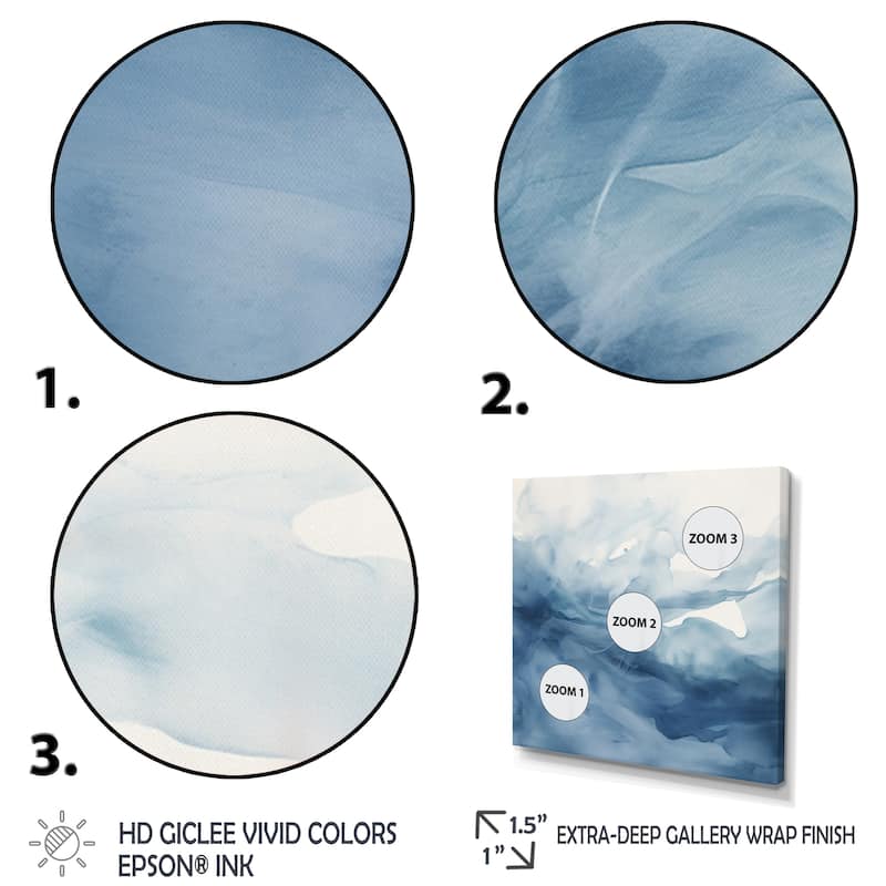 Designart "Blue And White Dancing Watercolor Clouds" Abstract Painting Framed Canvas Art Print