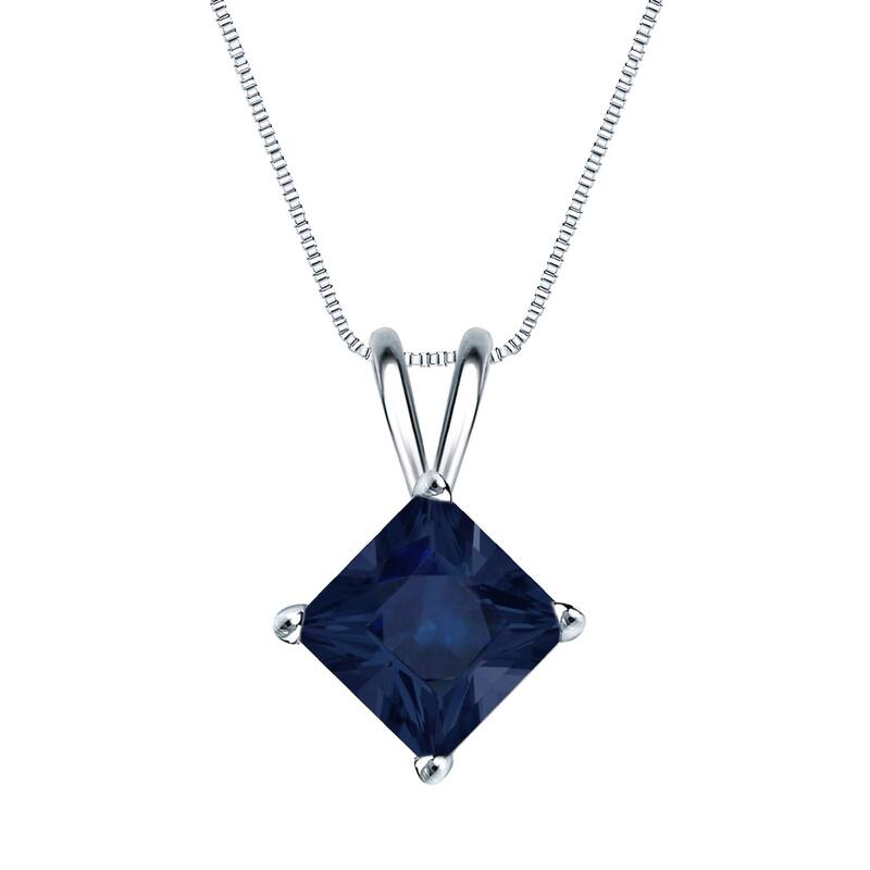 Auriya 14k Gold Princess-cut Sapphire Solitaire Necklace 2ct TW - White