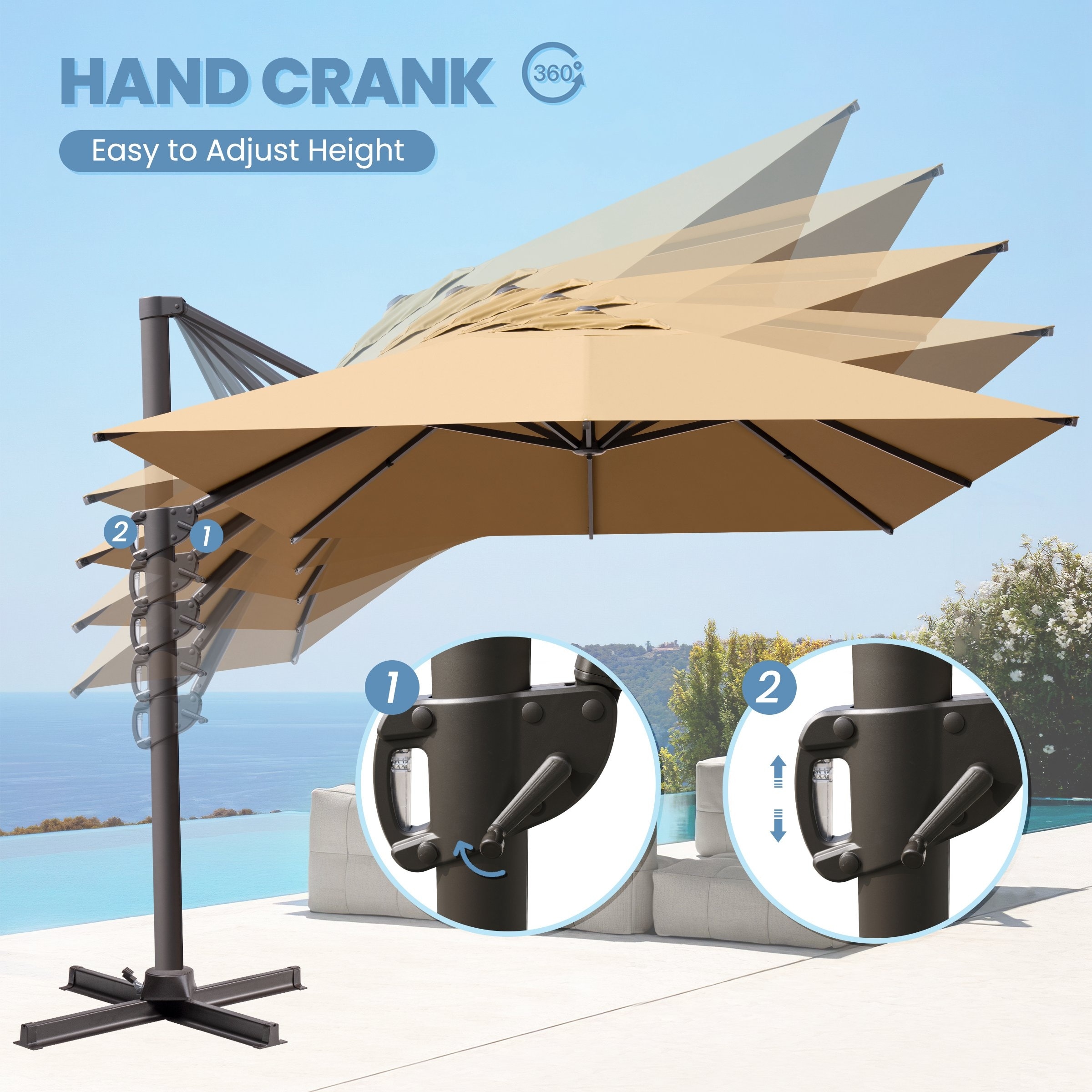 10 ft offset patio hanging umbrella tan Feet Market Umbrella for Backyard Sunneday LLC please close your umbrella to prolong its life OUTGOODS 10 ft. Steel 2-Tier
