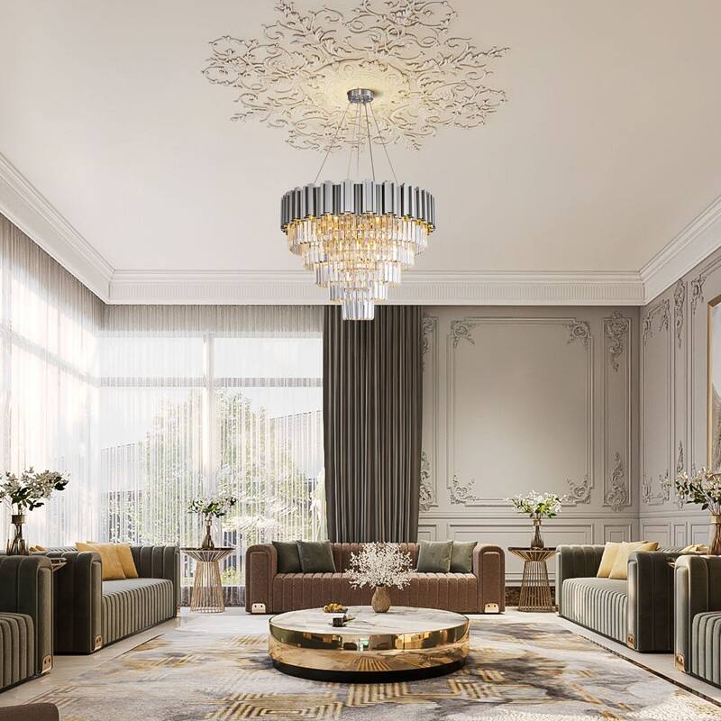KAYLA Large Crystal Chandelier - 35.4"Modern 6-Tier 17-Light Chrome Ceiling Light, Luxury K9 Crystal