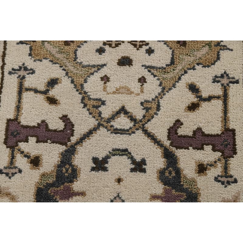 All-Over Ivory Oushak Indian Runner Rug Hand-Knotted Wool Carpet - 2'7"x 8'0"