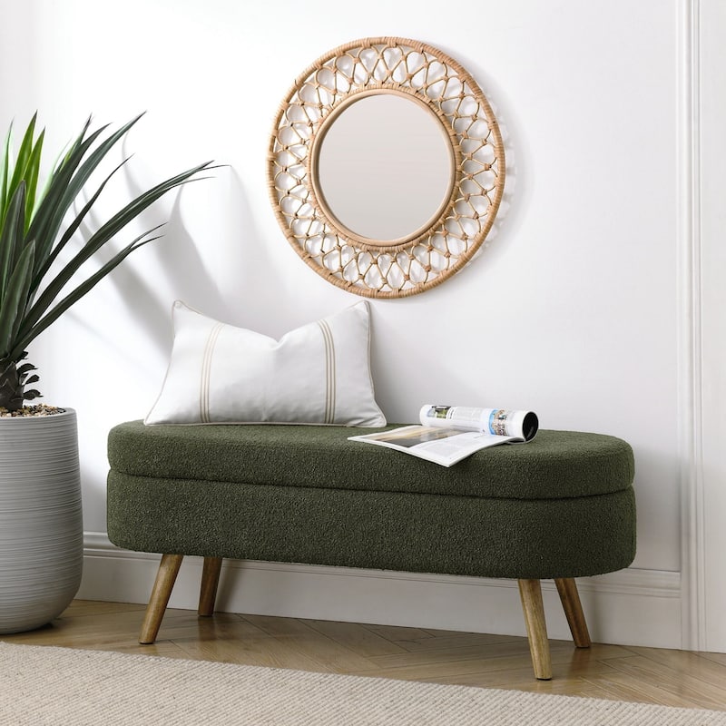 Ottoman Oval Storage Bench,Rubber Wood Legs