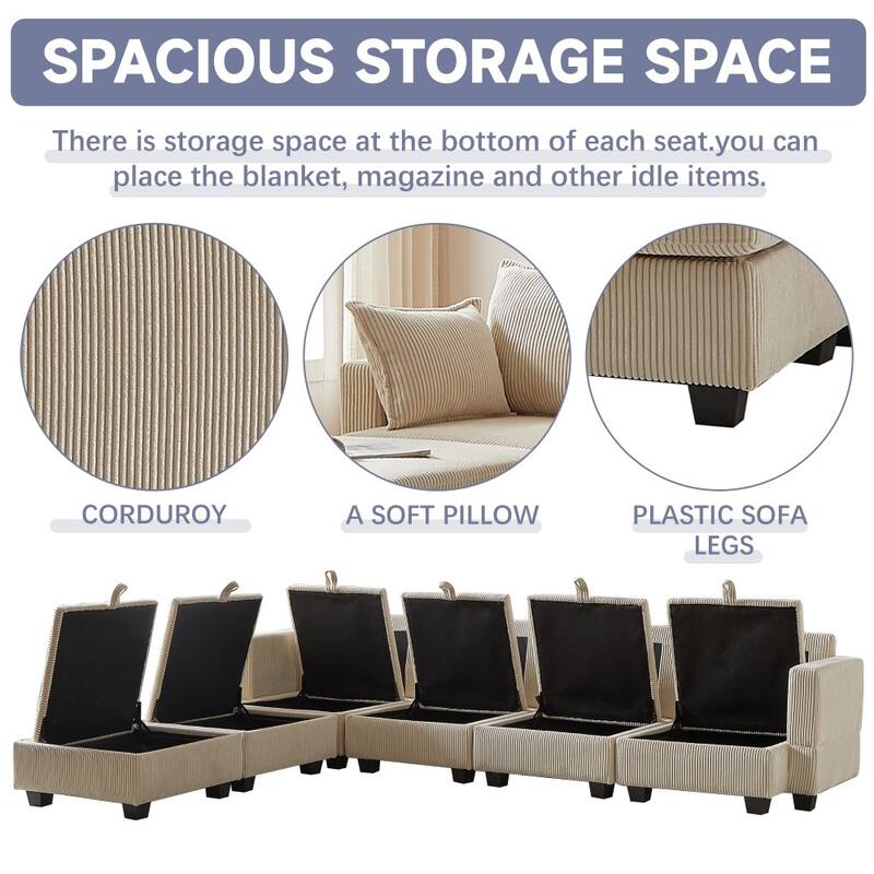 113.5'' Modern U-shaped Corduroy Modular Convertible Sectional Sofa with Storage Ottoman