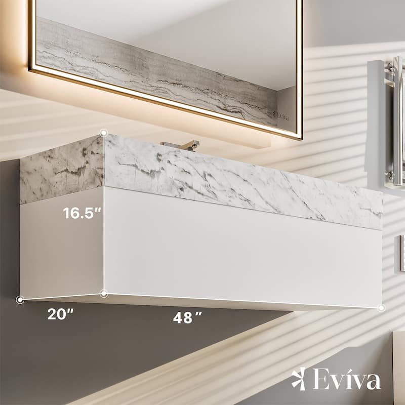 Eviva Fritti 48"W White Wall Mount Bath Vanity with Carrara Marble Top