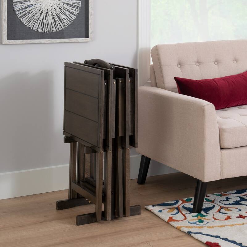 4-Piece Folding Tray Table Set with Stand - 26.5" - Gray